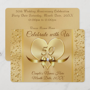 Belle 50e anniversaire de Mariage d'or Invitations