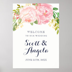 Belle Affiche de bienvenue de pivoine rose (20x28)