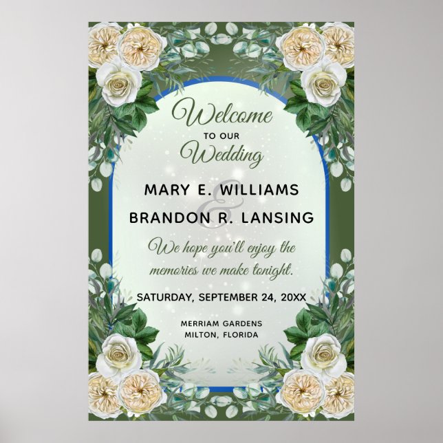 Belle affiche de bienvenue florale 24"x36" (verte) (Devant)