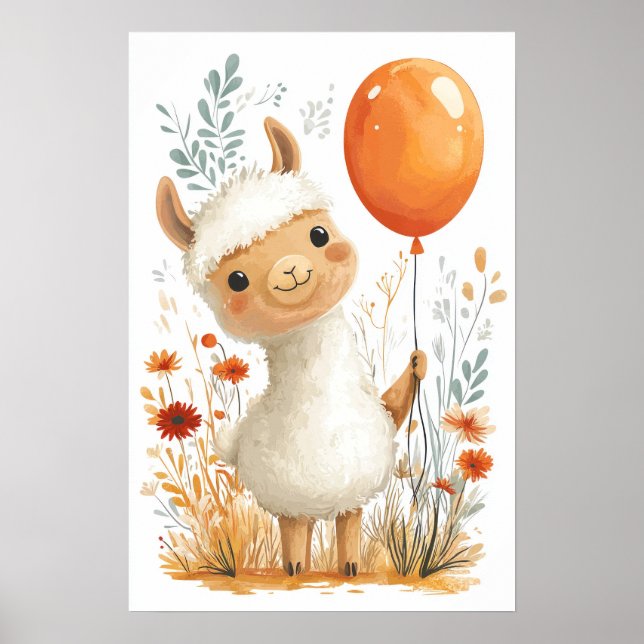 Belle affiche de Llama en caricature tenant un bal (Devant)