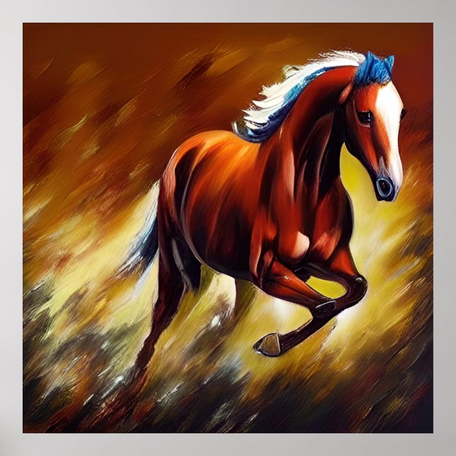 Belle affiche de peinture Cheval de course (Devant)