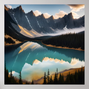 Belle affiche du paysage du lac de la Montagne