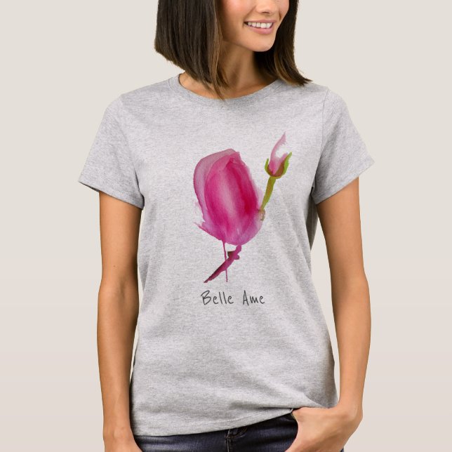 Belle Ame Schöner Slogan mit rosa Blume T-Shirt (Vorderseite)