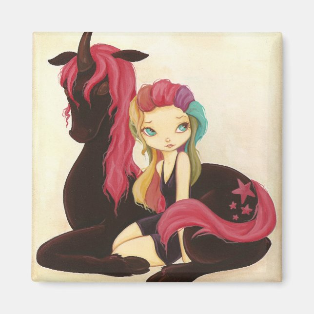 Belle and Night - Fantasy Regenbogen Goth Unicorn Magnet (Vorne)