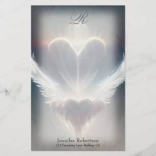 Belle Ange Coeur Ailes Monogramme Papeterie