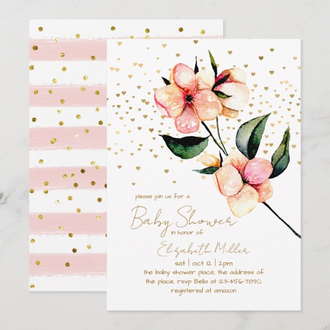 Belle Aquarelle Baby shower Fleur Invitation (Devant / Derrière)
