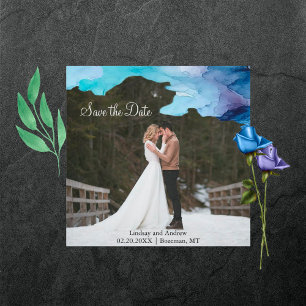 Belle Aquarelle Bleu Plat Enregistrer La Carte Dat