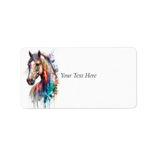 Belle aquarelle Cheval Peinture Étiquette de adres