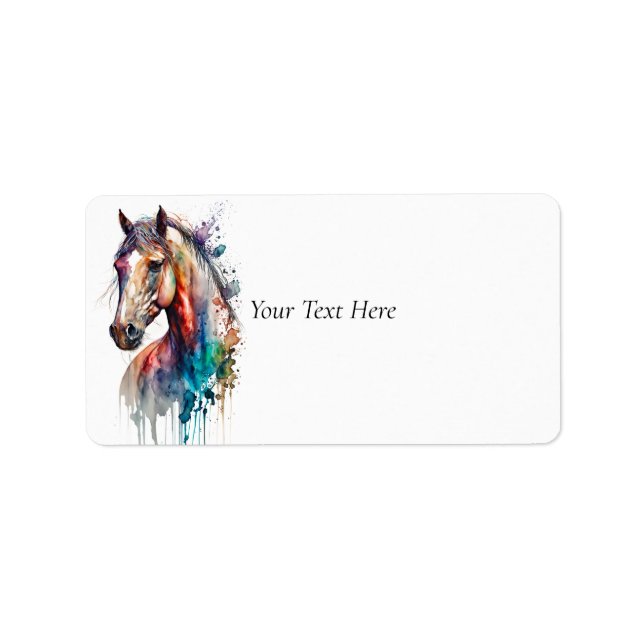 Belle aquarelle Cheval Peinture Étiquette de adres (Devant)