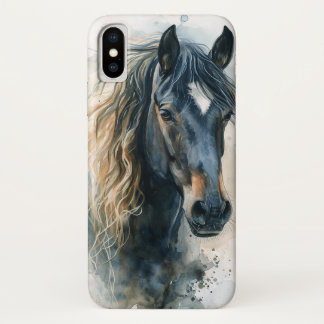 Belle aquarelle coque iphone Cheval noir