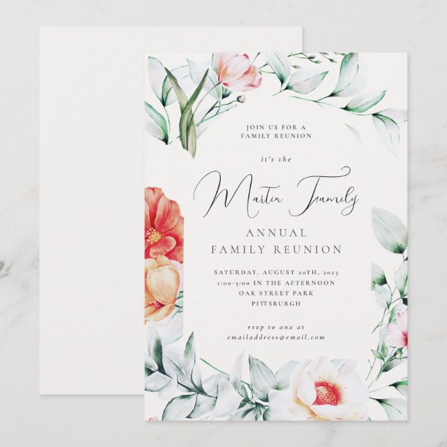 Belle aquarelle Famille Réunion Invitation (Devant / Derrière)