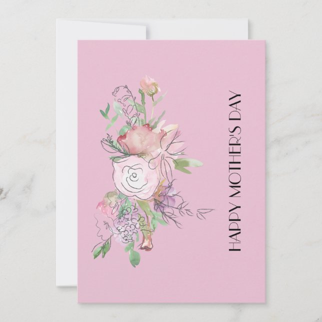 Belle Aquarelle Fleur Joyeuse Carte de Fête des Mè (Devant)