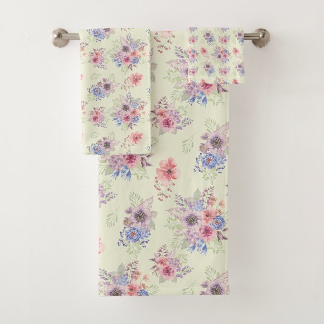 Belle aquarelle Florale Jardin Serviette Ensemble (En situation)