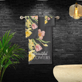 Belle aquarelle florale Moderne classique noir