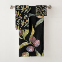 Belle aquarelle italienne Oliviers Motif noir
