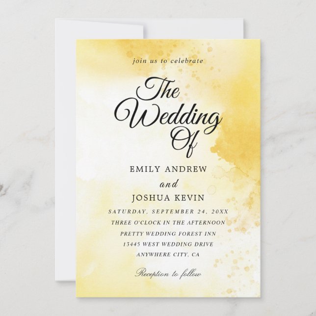belle aquarelle jaune invitation mariage (Devant)