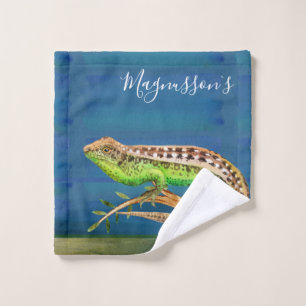 Belle aquarelle lézard bleu vert coutume