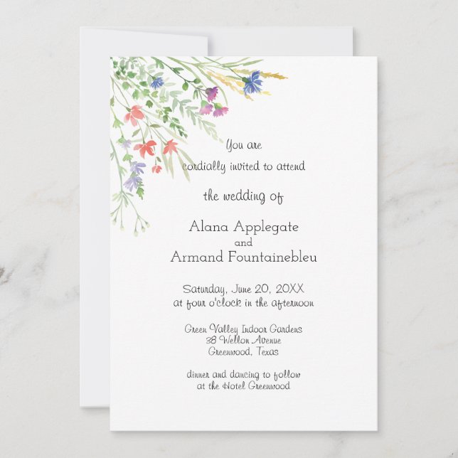 Belle Aquarelle Meadow Fleurs sauvages Invitation (Devant)