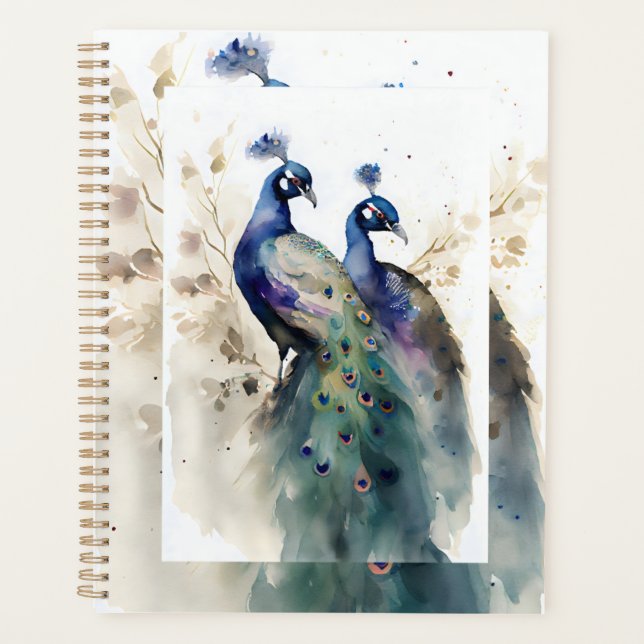 Belle aquarelle Peacock Pair Planner (Devant)