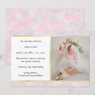 Belle aquarelle rose Faire-part de naissance