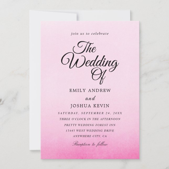 belle aquarelle rose invitations mariage (Devant)