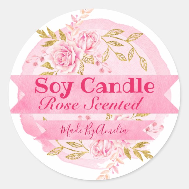 Belle aquarelle Rose parfum soy Étiquettes (Devant)