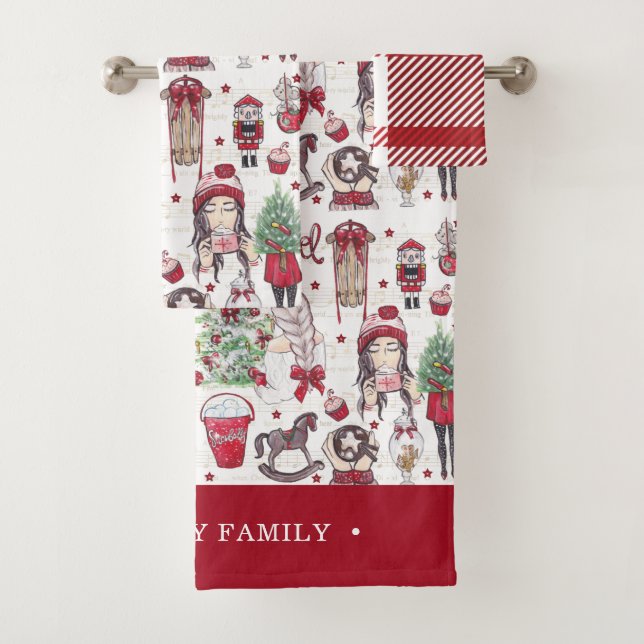 Belle Aquarelle Rouge Noël Nom de famille (En situation)