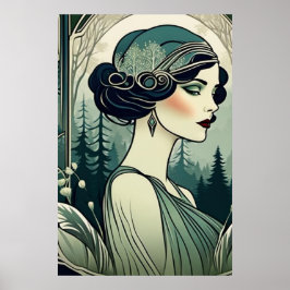 Belle Art Déco années 1920 Flapper Girl en vert