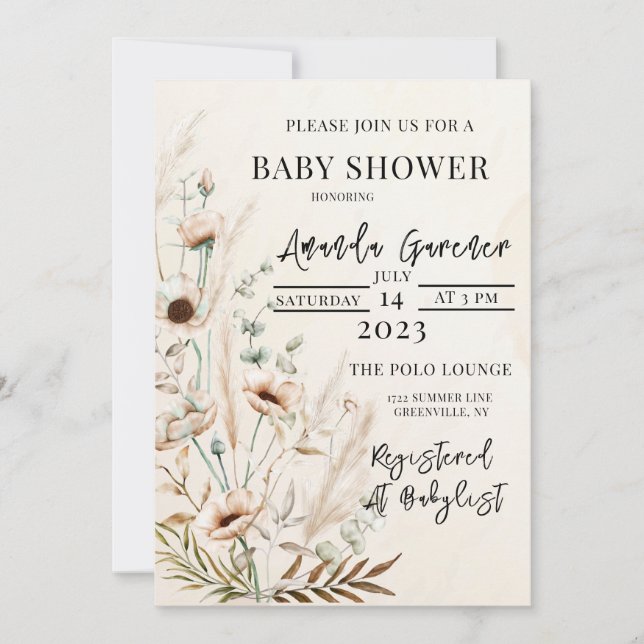 Belle Baby shower de fleurs de Boho Invitation (Devant)
