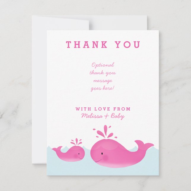 Belle Baleine Rose Baby shower Fille Merci Cartes (Devant)