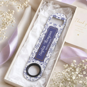 Belle barre de faveur de mariage bleu floral pour