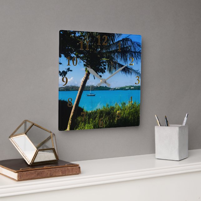 Belle Bermuda Beach Boats Horloge murale (Bureau)