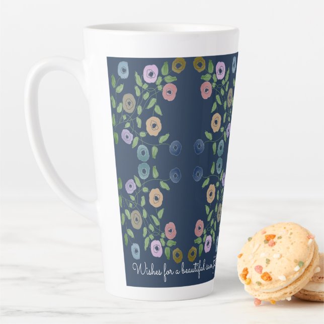 Belle Bleue Flowé Grande Mug Latte (En situation)