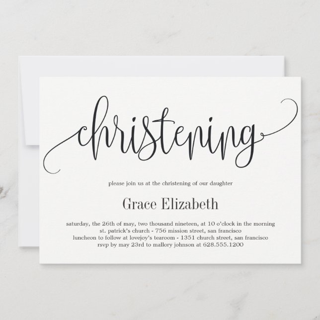 Belle Calligraphie Christening Invitation (Devant)