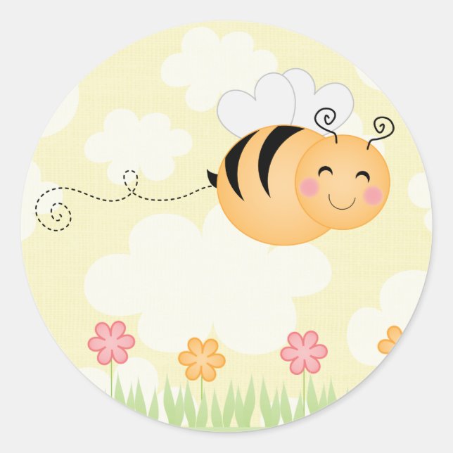 Belle caricature abeille et autocollant fleurs de  (Devant)