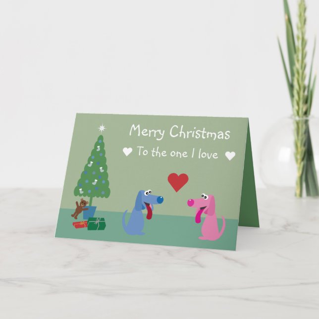 Belle Caricature Chiens En Amour Carte de Noël (Devant)
