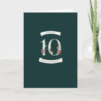 Belle carte 10e anniversaire des chiffres floraux