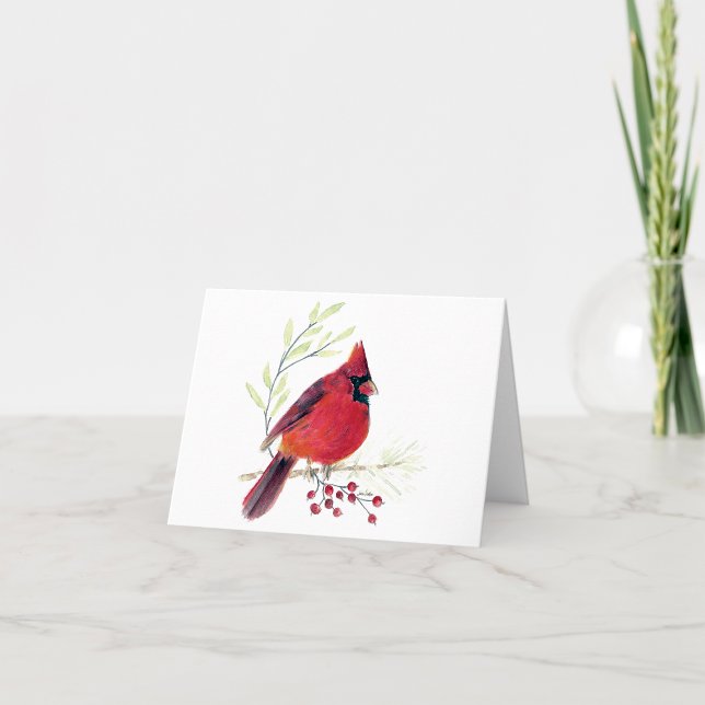 Belle carte Cardinal Rouge (Beautiful Red Cardinal Watercolor Colored Pencil Blank Note Cards from Jenn Steffen Art)