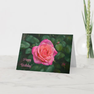 Belle carte d'anniversaire avec rose rose