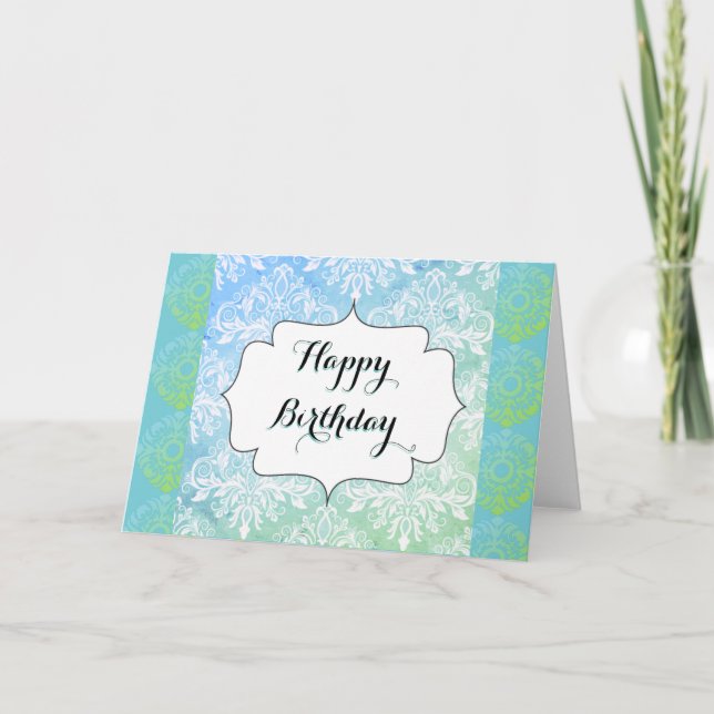 Belle carte d'anniversaire bleu et vert joyeux (Devant)
