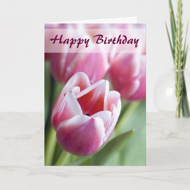 Belle carte d'anniversaire de la tulipe rose (Devant)