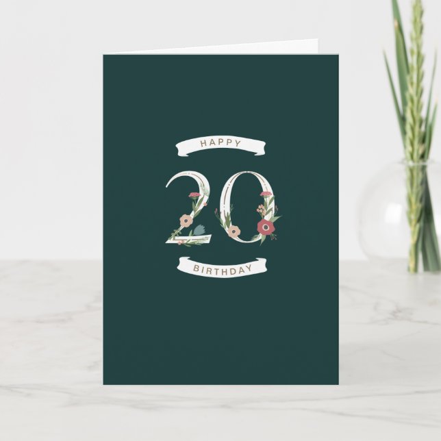 Belle carte d'anniversaire des chiffres floraux 20 (Devant)