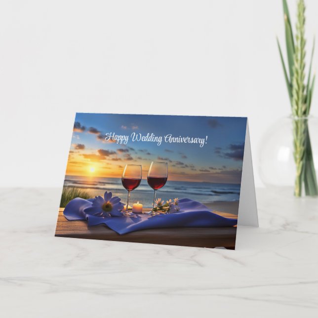 Belle carte d'anniversaire pour le vin et la plage (Devant)