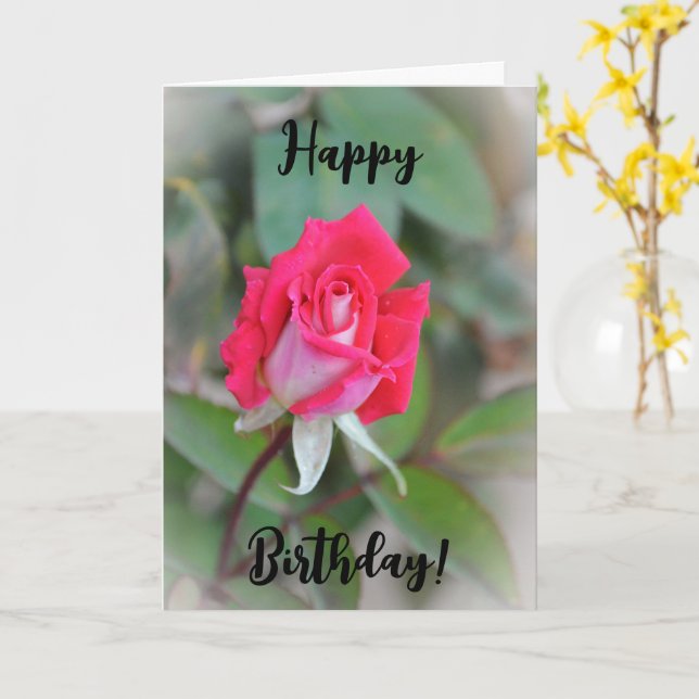 Belle carte d'anniversaire Rose Bud rose (Fleur jaune)