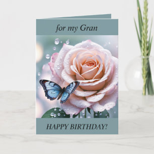 Belle carte d'anniversaire rose et papillon