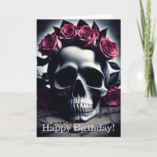 Belle carte d'anniversaire Rose foncé et gothique (Devant)