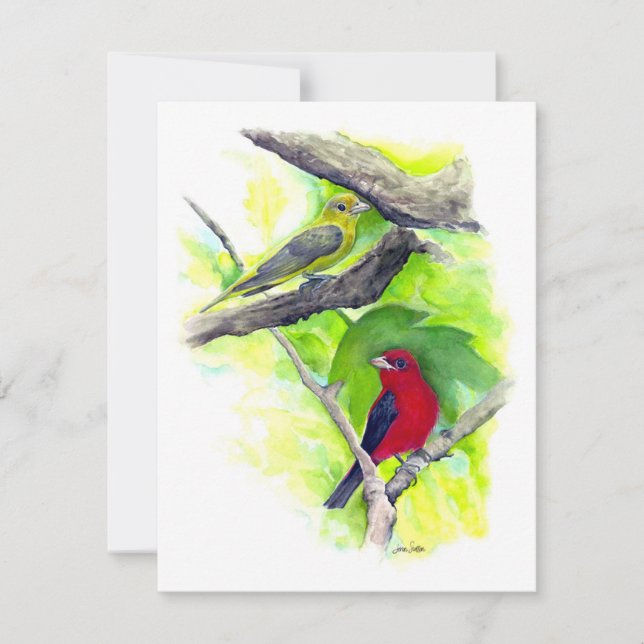 Belle carte de billet Couple Tanager Scarlet (Devant)