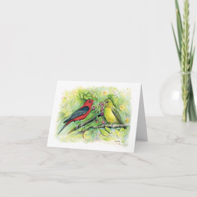 Belle carte de billet Couple Tanager Scarlet (Devant)