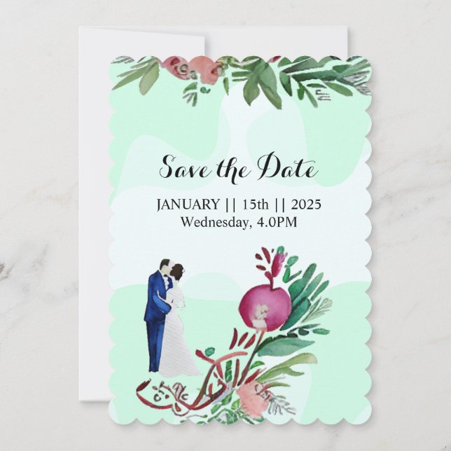 Belle carte de faire-part de mariage à couronne fl (Dos)