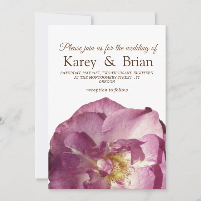 Belle carte de Mariage photo Rose (Devant)